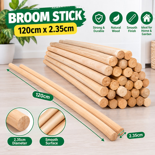 Long wooden broom handle - broom, mop