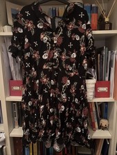 Hell Bunny Cotton Poly Dress 4xl Buttons At Front Skull And Floral On Black