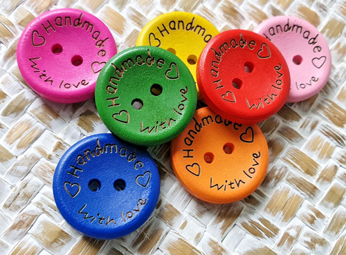 Assorted wooden round buttons - wooden,