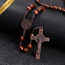 Wooden Rosary Cross Handmade Beads Catholic Christian Antique Traditional Style