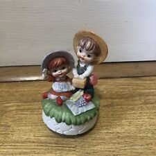Vintage Maruho Japan Rotating Musical Ornament Ceramic Children Picnic Set- 16cm