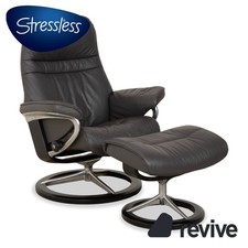 Stressless Sunrise Leather Armchair Gray Anthracite Including Ottoman