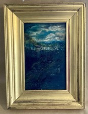 Quality Antique 19thC. Wooden Gilt Gesso Framed Oil Painting on Wood Panel