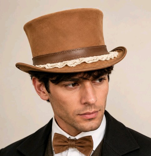 Handmade brown leather - leather, lace