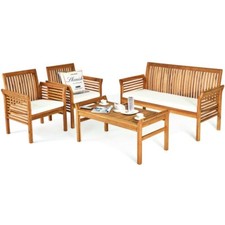 4 PCS Outdoor Acacia Wood Sofa