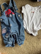 0-3m Baby Boy Farm  Vehicle Dungaree Set