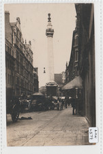 LONDON The Monument ( Fire of London)  with Shops / Horse & carts RP