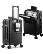 Small Suitcase Hand Luggage Wheeled Cabin Luggage Cup Holder Black Charging Port