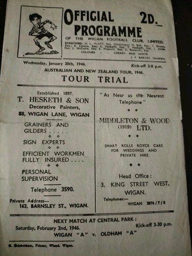 Vintage rugby league - rugby, programme