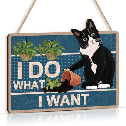 Black cat wood plaque - wood, for