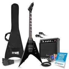 Wireless Electric Guitar Package with Amplifier & Accessories - V Style Black