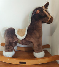 Mamas And Papas Rocking Brown & White Sit On Horse Toy Wooden Base 68 x 30 x 56c