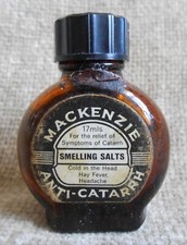 Vintage Mackenzies Smelling Salts, Chemist Brown Glass Bottle 1950s Anti-Catarrh