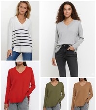 Ladies River Island Jumper V Neck Relaxed Fit Long Sleeved Longline Sweater NEW