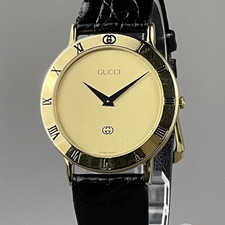 GUCCI 3000M Luxury Men's Watch 33mm Gold SS New Battery New Leather Band