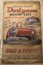 NWOT Everyone's Favorite Dodgem Bumper Cars What a Thrill Tin Sign