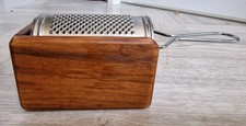 Vintage Olive Wood INOX Hard Cheese / Nutmeg Grater Box - Italy