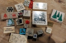 job lot of 22 Beautiful High Quality Christmas Wooden Rubber Mounted Ink Stamps