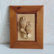 Simon Harris Country Sculptures Owl Resin Wall Plaque Hanging Framed 3D Rustic