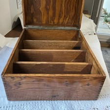 Vintage Wooden Box with Hinged Lid & 4 Compartments 13 x 11 x 6” 