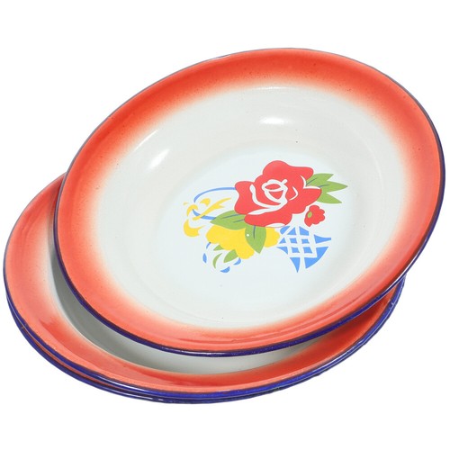 3pcs retro round dishes enamel - retro,