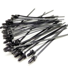 50 x Black Push Mount Winged Cable Ties 185mm x 4.6mm Car Chassis Zip Tie Fixing