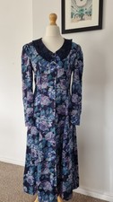 Laura Ashley Vintage 80s Cotton/Wool Long Navy Floral Dress Size 13