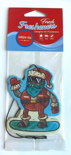 Snowboarding santa green tea - "snowboarding, santa"