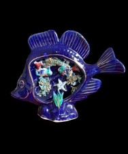 Vintage Table Lamp Fish in Glazed Ceramics Blue 21 cm