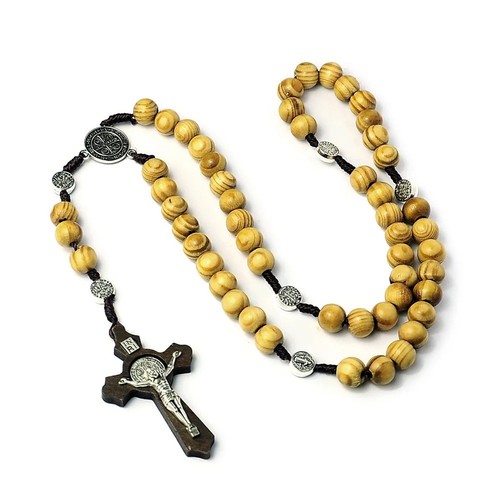 Wooden rosary necklace brown - wooden,