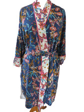 M&S MED "BLUE MIX" WRAPOVER DRESSING GOWN & BELT G.C.
