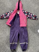 Girls Lupilu Raincoat and Waterproof Trousers set 12-24 Months Fleece Lined pink
