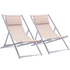 Outsunny 2Pcs Chaise Lounge Recliner, Beige, Refurbished