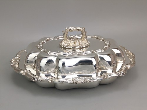 Large meat serving dish - dish, silver