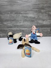 3 Wallace & Gromit & Shaun Plush Soft Toy Beanie Bundle - Born To Play 1989 Tags