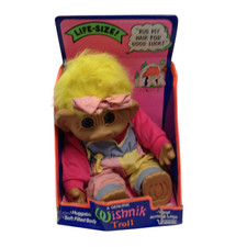 Vintage Life-Size Wishnik Troll Doll with Yellow Hair Original Box Collectibles 