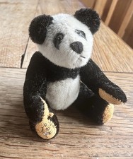Vintage Hermann Miniature Panda Teddy Bear – Mohair, Fully Jointed, Stamped Paw