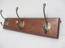 Victorian Wooden Coat Rack Brass Hat Hangers Hooks Old Wood Antique Vintage 21"W