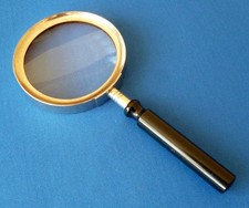Vintage Magnifying Glass. Hand Held. 3 ins Dia. Silver Colour with Black Handle