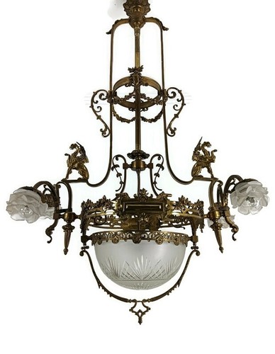 Art nouveau chandelier bronze - nouveau,