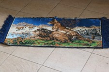 Vintage - Velvet Wall Hanging/Tapestry/Rug - Lion Hunting Scene - VGC
