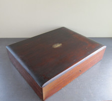 Large Empty Mahogany Cutlery Box / Canteen with Brass Cartouche 1929 With Key