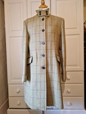 WELLIGOGS LADIES UNWORN PURE WOOL HERRINGBONEGREEN TWEED LONG-LINED COAT SIZE 14