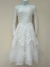 Fabulous Vintage Ivory Lace Party Evening Ball Gown Wedding Dress Size M 10-12