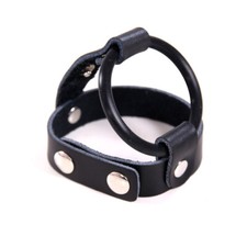 Black Genuine Leather Cock Ring Silicone Penis Adult Men Sex Toy Stay Hard