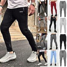 Mens Zip Bottoms Pockets Skinny Joggers Sweat Pants Fleece Jogging Gym Trousers