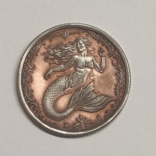 HOBO Nickel Folk Art Love Token Engraved Coin  Deep Carving Aquarius Mermaid