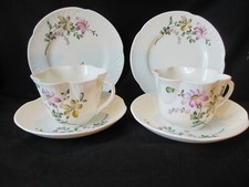 Crown Staffordshire Two Bone China Trios ,Floral ,Dainty Shape Scalloped Rim VGC