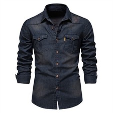 Elastic Cotton Denim Shirt for