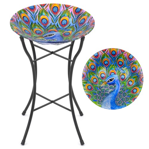 Glass bird bath garden - bath, outdoor